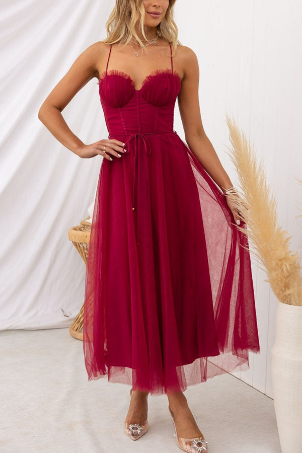Robe Midi Tulle Karen Amawinc Pour Événements Printemps Été Élégante Et Romantique