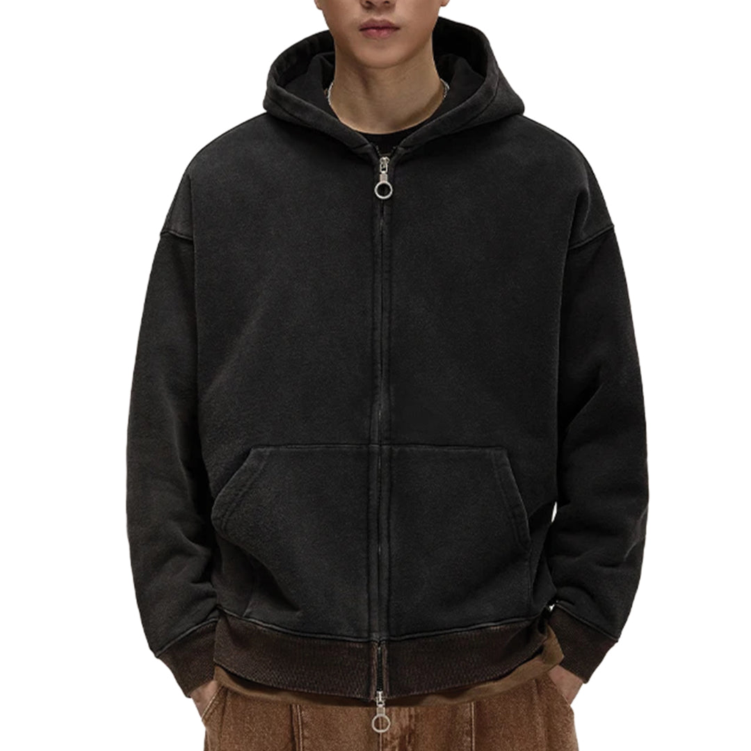 Sweat À Capuche West Fade Délavé Coton Avec Ferrures Métalliques Et Fermeture À Double Zip Poche À La Taille Oversize