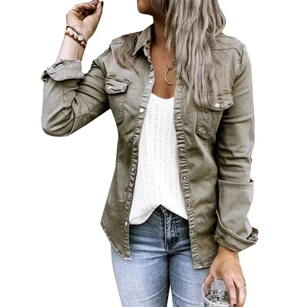 Veste Femme Mélange Coton Coupe Décontractée Ajustée Boutons Devant Poches Poitrine