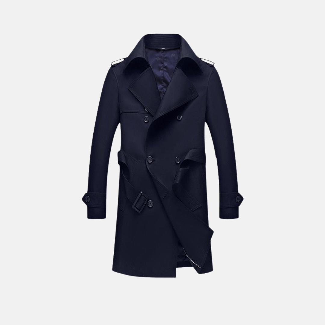 Trench Coat Homme Slim Fit Avec Double Boutonnage Ceinture Détachable Tissu Lisse Édition