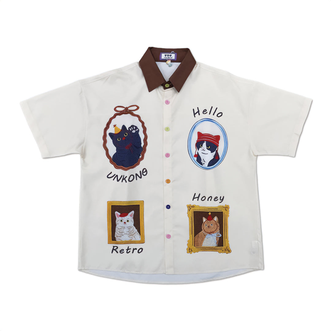 Chemise En Coton Avec Broderie De Chat Patch Pour Un Style Décontracté Élégant Et Parfaitement Ajustée