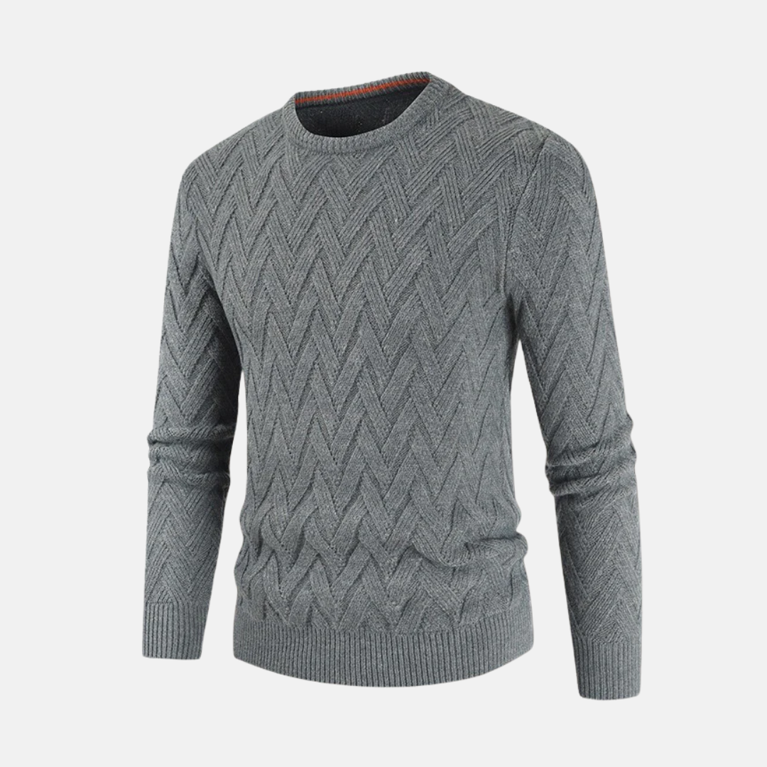 Pull Homme En Laine Col Rond Maille Chevron Texture Poignets Et Ourlets Côtes Classique