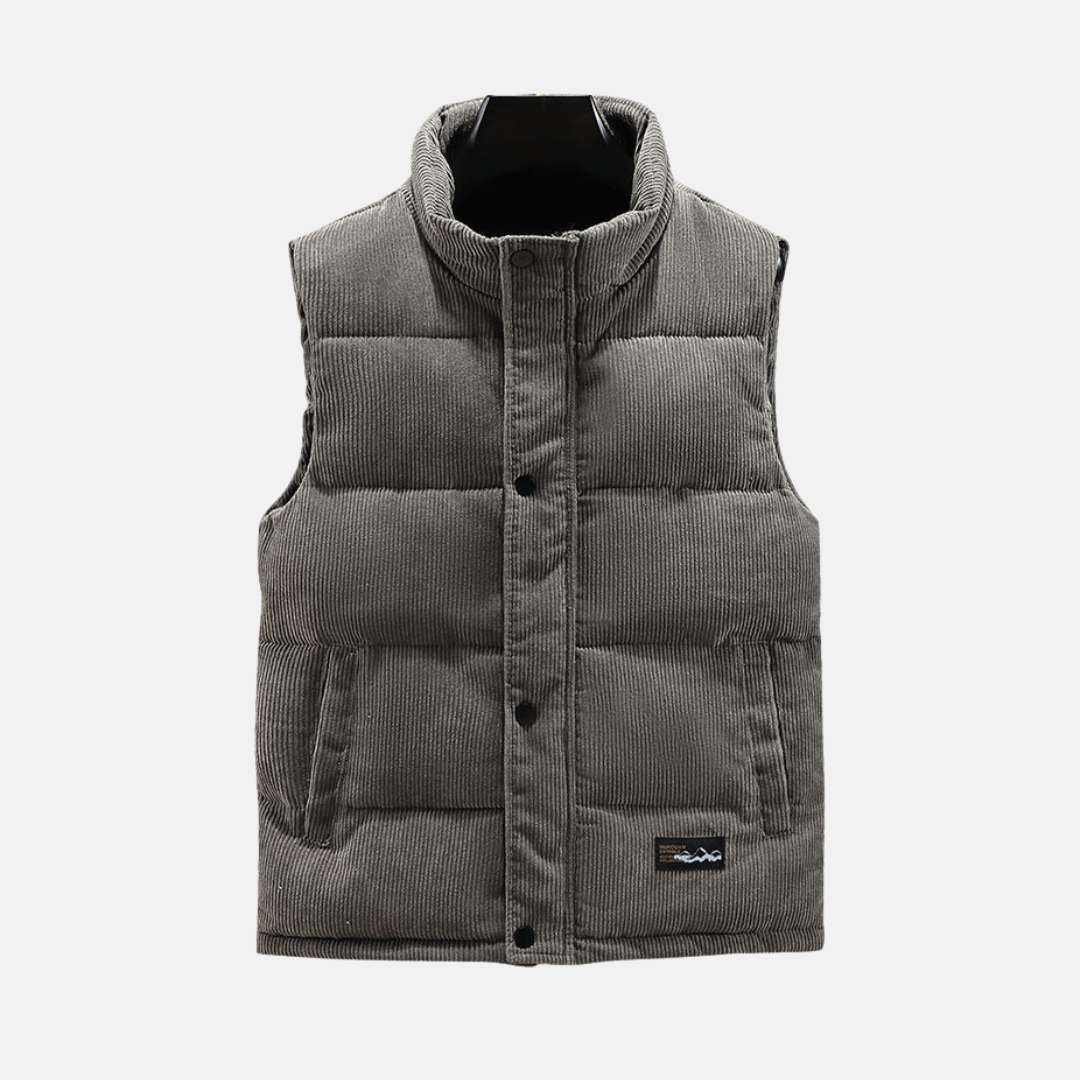Gilet Matelassé En Velours Côtelé Pour Homme Avec Col Montant Et Fermeture À Pressions Pour Hiver Décontracté