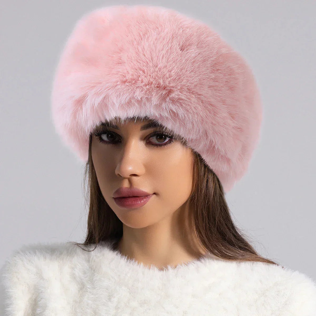 Chapeau Rond En Fourrure Pour Femme Rosie, Couverture Totale Et Style Élégant Pour L'Hiver
