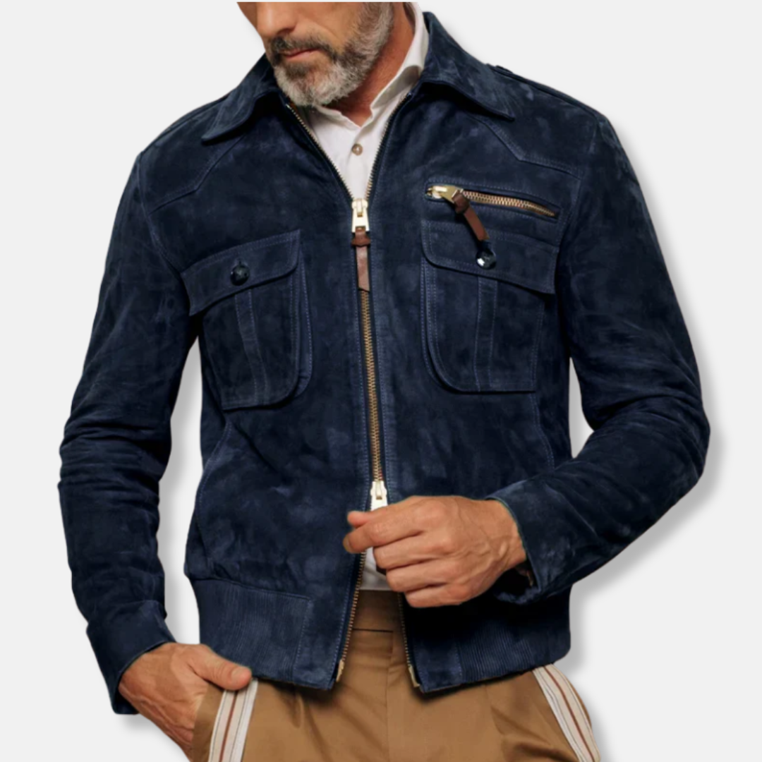 Veste Bomber Homme En Texture Suède Slim Fit Avec Fermeture À Glissière Bidirectionnelle Poches Poitrine Nordisk Flair