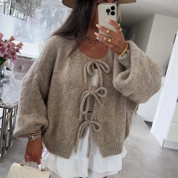 Linoire Cardigan Texturé Avec Nœuds Pour Un Style En Couches Doux Et Raffiné Et Moderne
