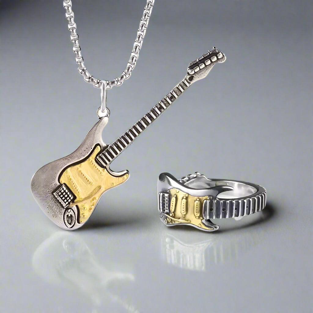 Bague Guitare Électrique Ajustable En Métal Détails Vintage Cadeau Parfait Pour Les Passionnés De Musique