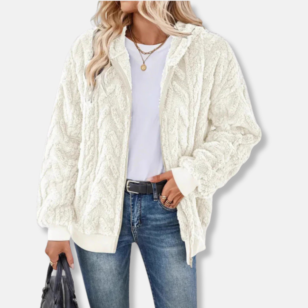 Veste À Capuche Pour Femmes En Maille Peluche Douce Coupe Oversize Décontractée Zip Complet Poignets Côtelés