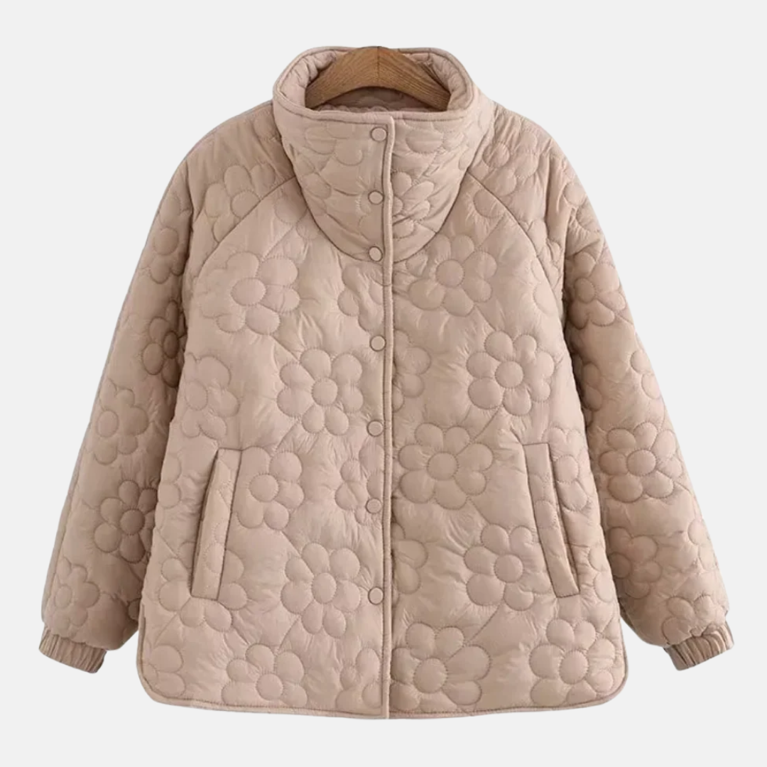 Veste Matelassée Femme Motif Floral Col Debout Coupe Décontractée Longueur À La Hanche