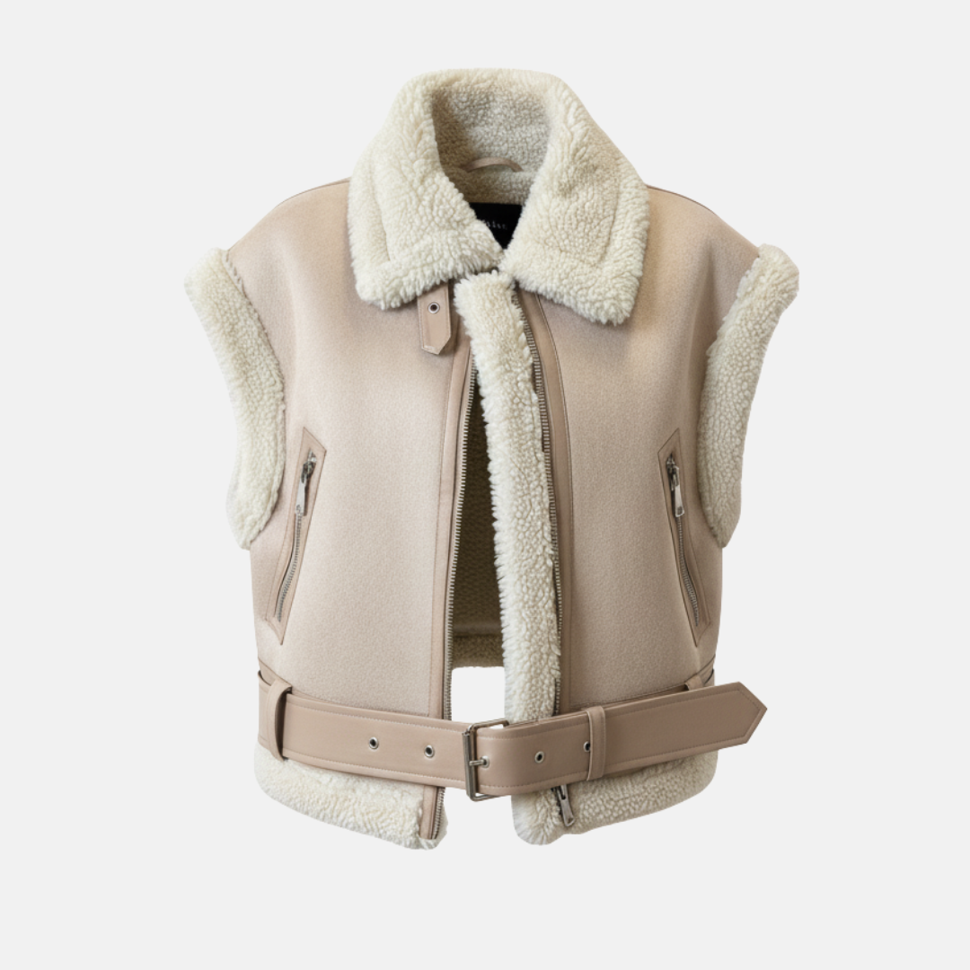 Veste Sans Manches Pour Femme En Faux Cuir Avec Col Cranté Et Taille Ceinturée Élégante