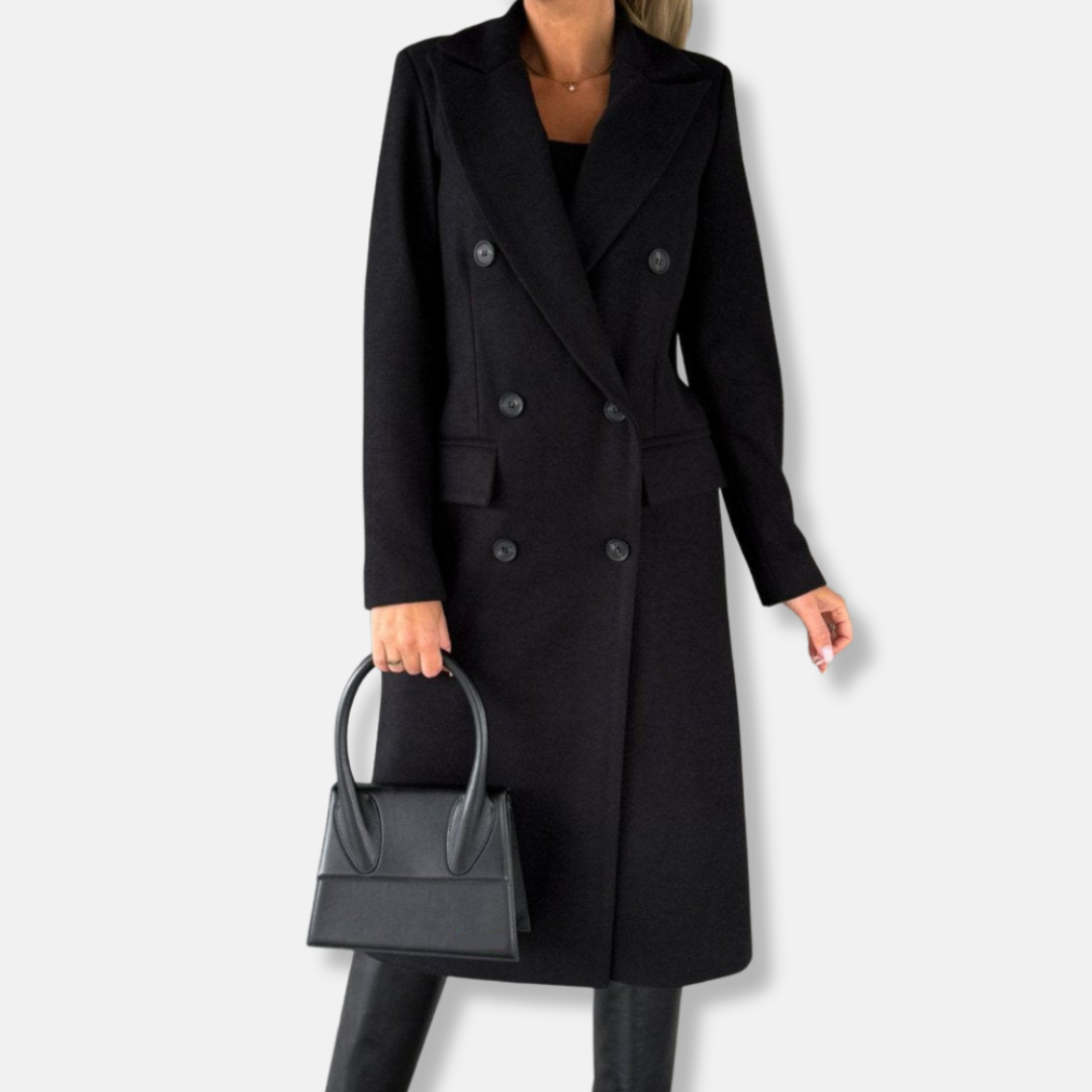 Manteau Longline Femme En Laine À Double Boutonnage Revers À Encoche Mi Mollet Pour Hiver Chic