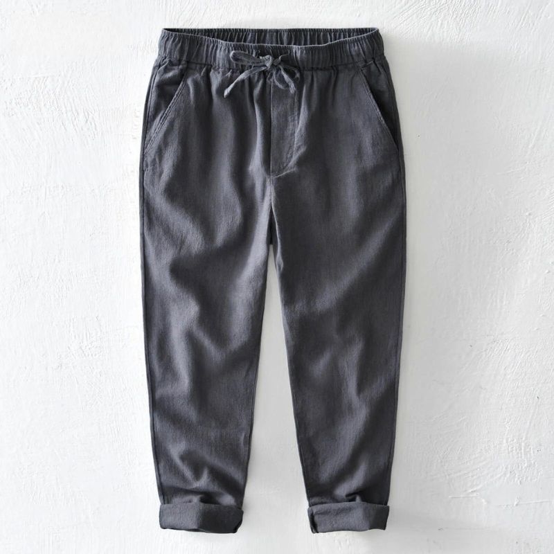 Pantalon Zalen En Mélange Coton Lin Léger Avec Ceinture Élastique À Cordon Pour Été