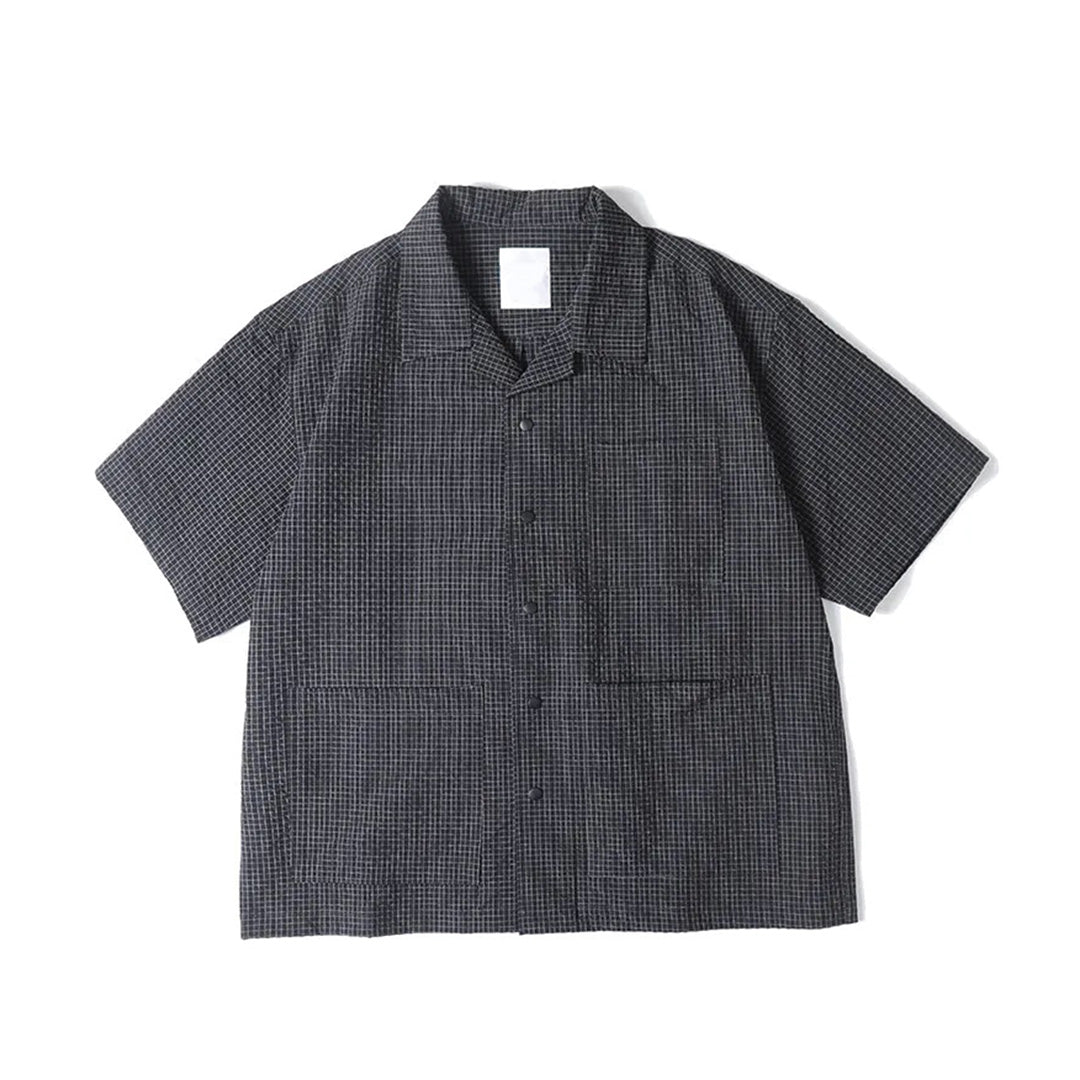 Chemise Quadrillée À Trois Poches En Coton Seersucker Violet Profond Col Chemise Et Fermeture À Boutons