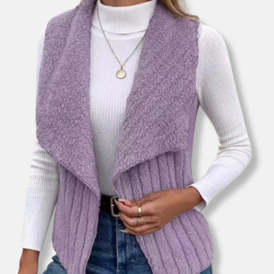 Gilet Femme Sans Manches En Maille Mélangée Col Châle Longueur À La Hanche Pour Tenue Chic