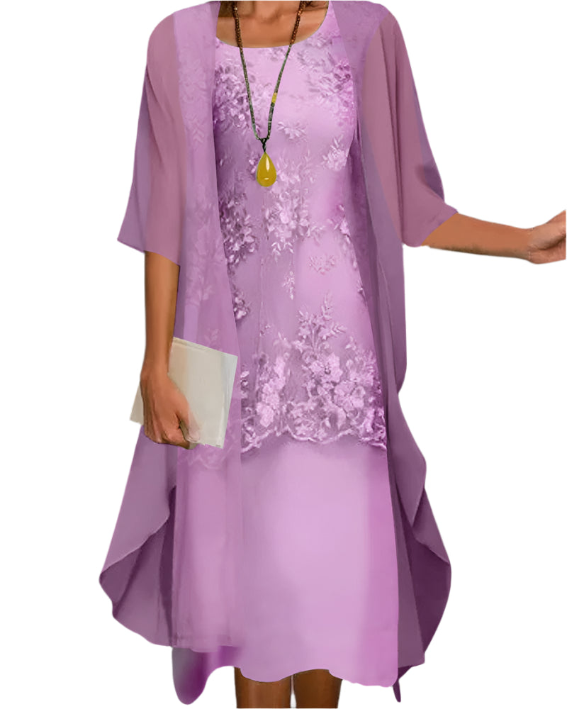 Ivy Robe Midi Fluide Pour Femme À Manches Transparente Avec Voile Superposé Et Dentelle Élégante Pour Mariages Et Soirée