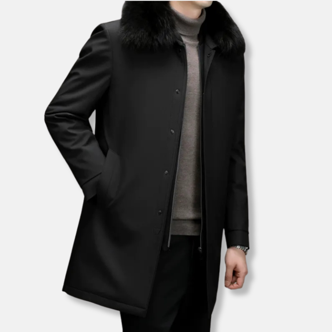 Veste Mi Longue Pour Homme En Mélange Tissé Avec Col Montant Et Col Amovible En Fausse Fourrure