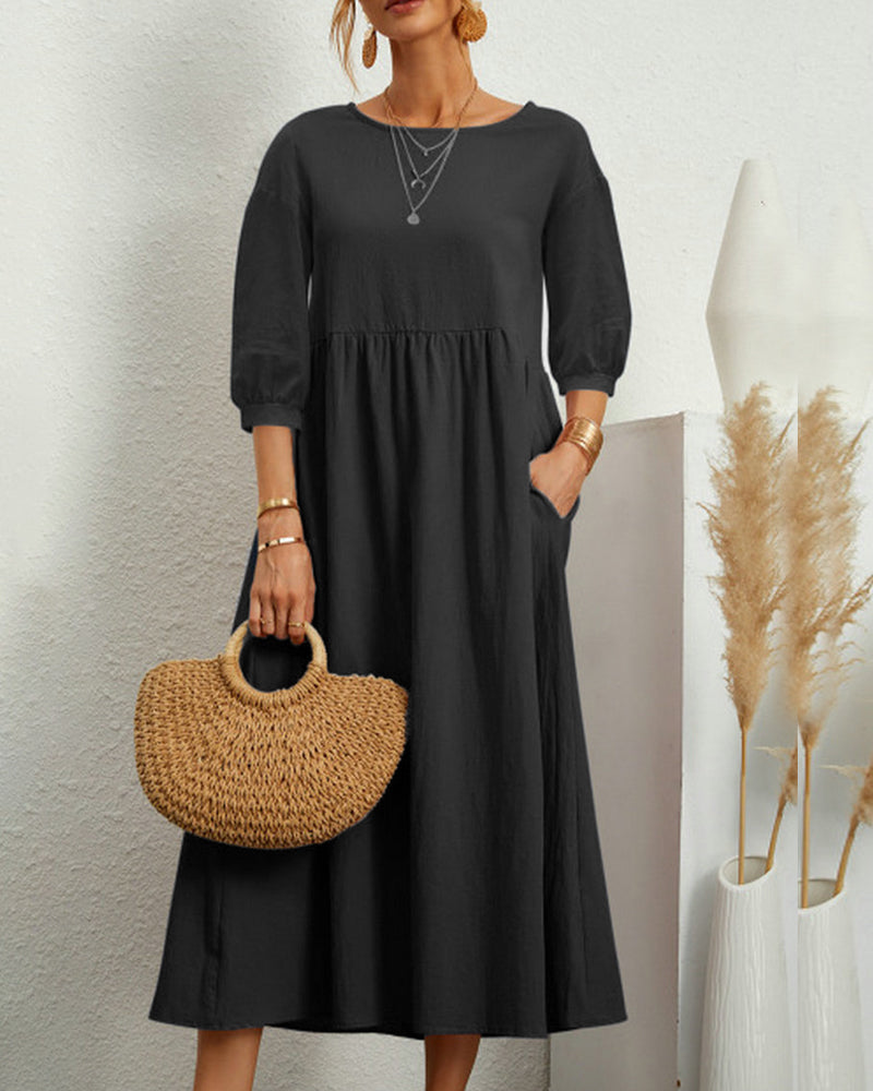 Midikleid mit 3/4-langen, ballonartigen Ärmeln und figurbetontem Schnitt