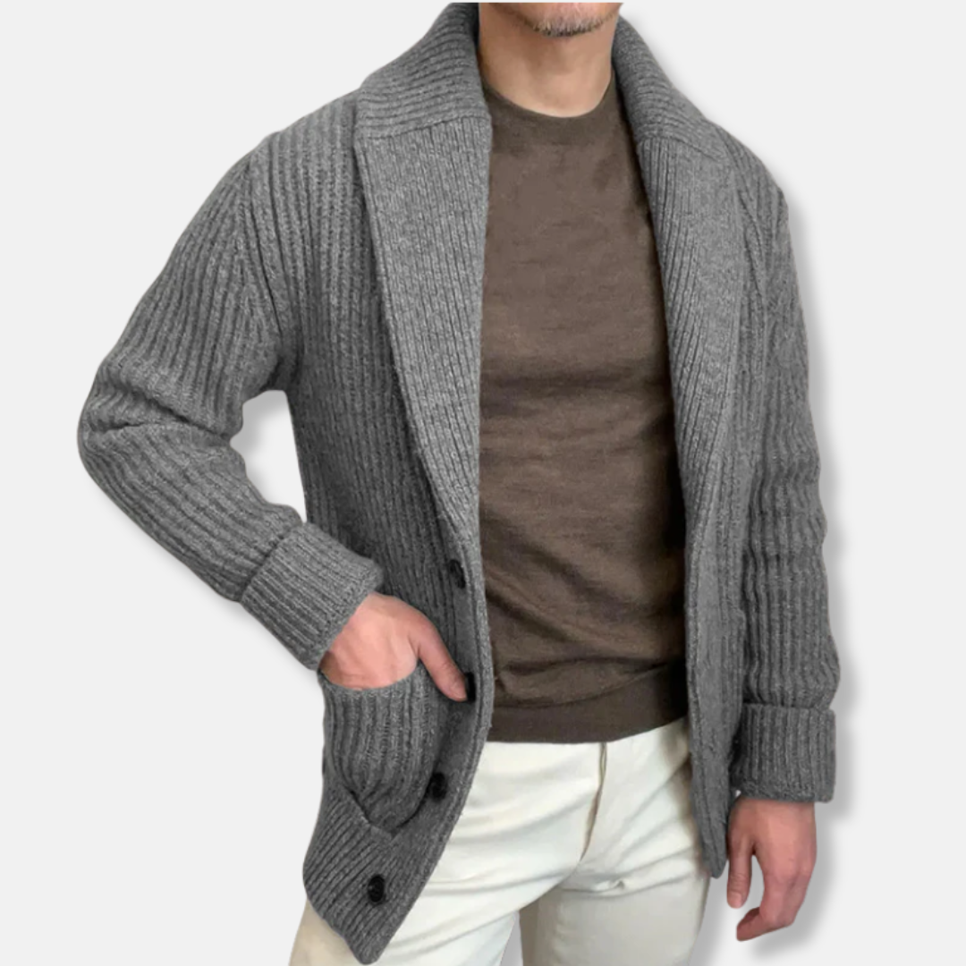 Amawinc Cardigan Homme En Mélange De Laine Coupe Décontractée Avec Col Châle Maille Côtelée Boutons Devant