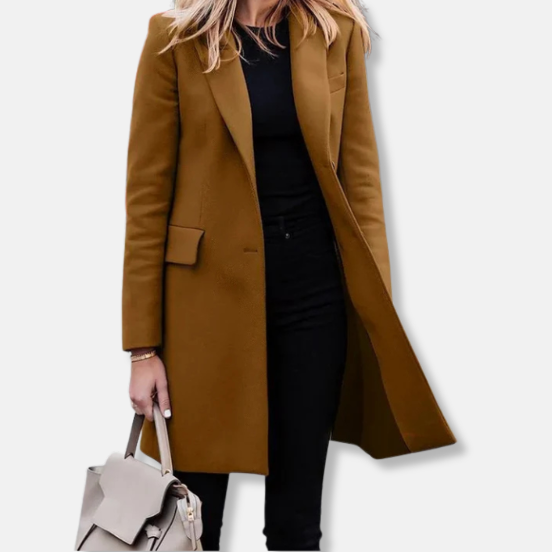 Manteau Longline Pour Femme Amawinc Coupe Tailorée Mélange Laine Revers à Cran Poches à Rabat