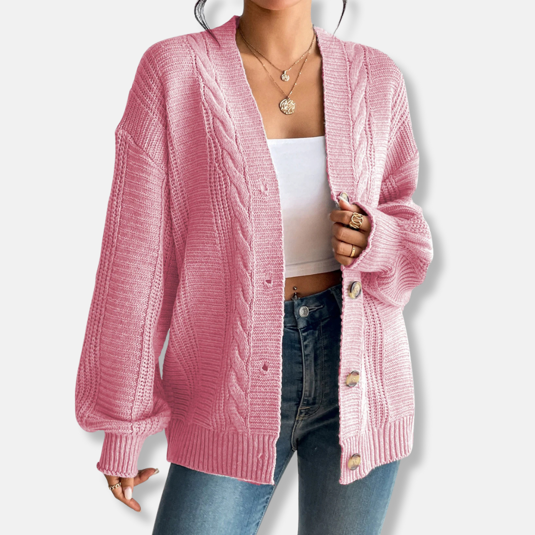 Cardigan Femme En Laine Maille Torsadée Confortable Coupe Oversize Avec Boutons Sur Devant Amawinc