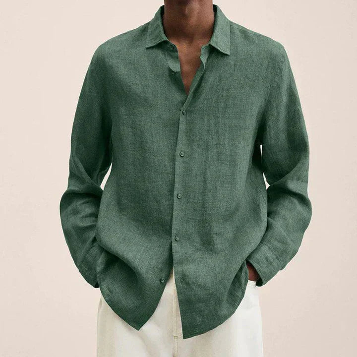 Chemise Homme Lin Léger Coupe Classique Manche Longue Bouton Respirante Été Style Décontracté