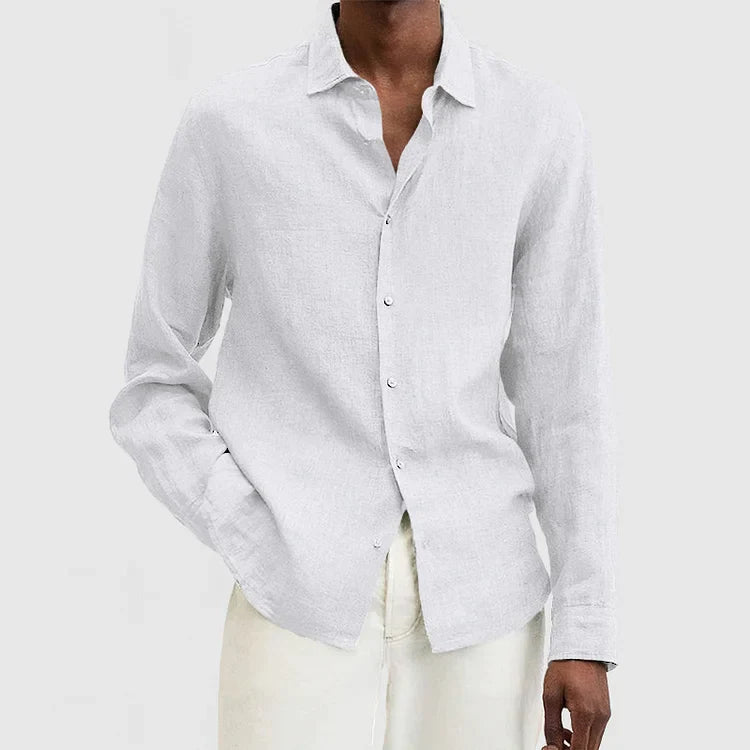 Chemise Homme En Lin Style Nordique Décontracté Manches Longues Respirante Matériau Naturel Confort Quotidien