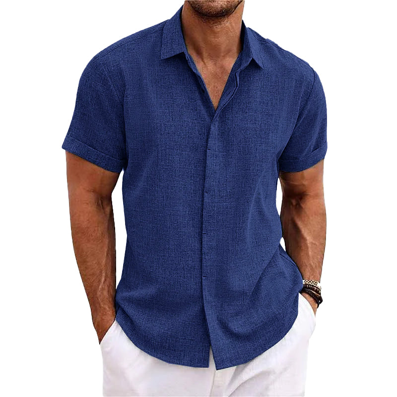 Chemise Homme Manches Courtes Lin Coton Mélangé À Boutons Tissu Respirant Léger Décontractée Quotidienne Amawinc