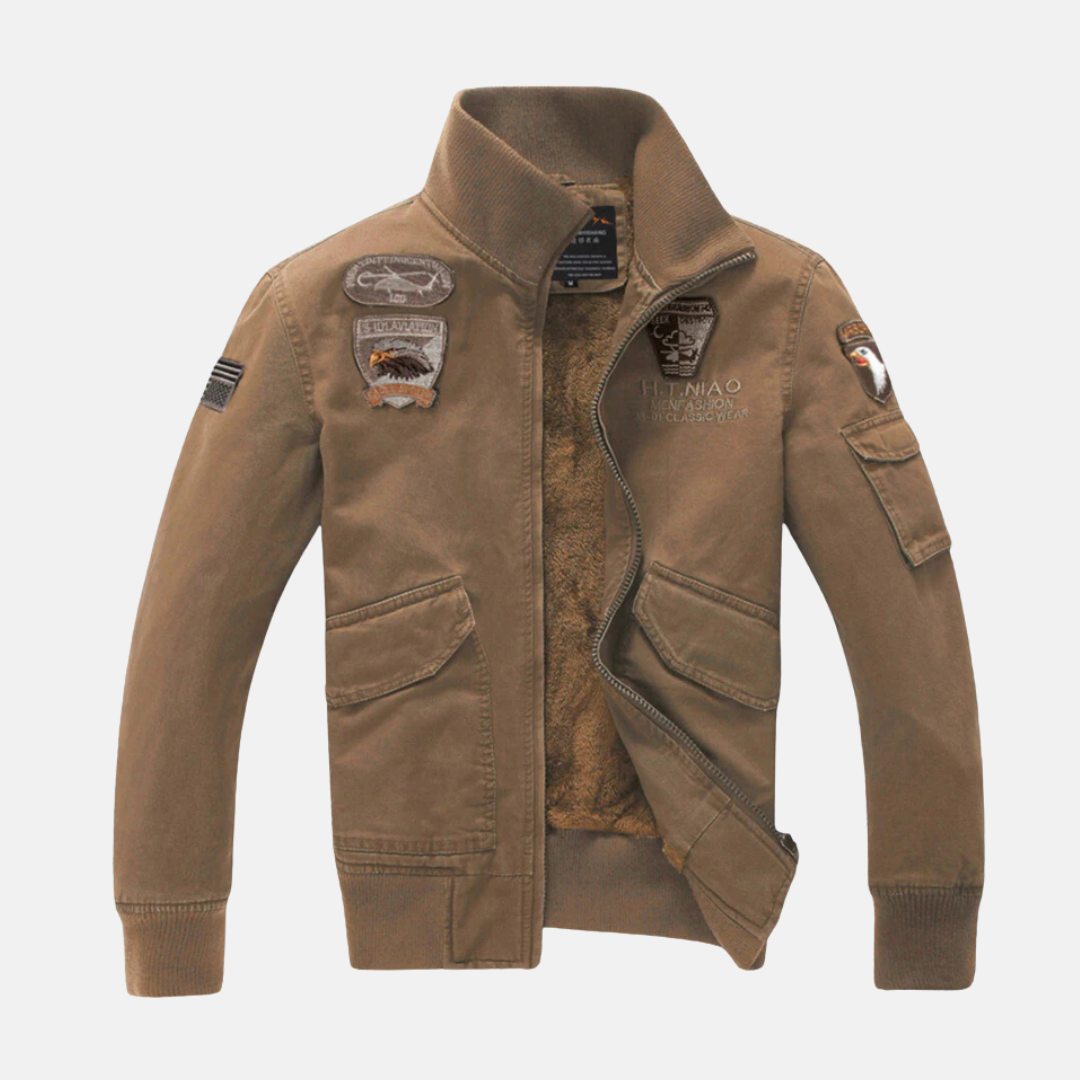Veste Bomber Homme Coupe Slim Doublure Peluche Patches Brodés Bordures Côtées Nordisk Flair Amawinc