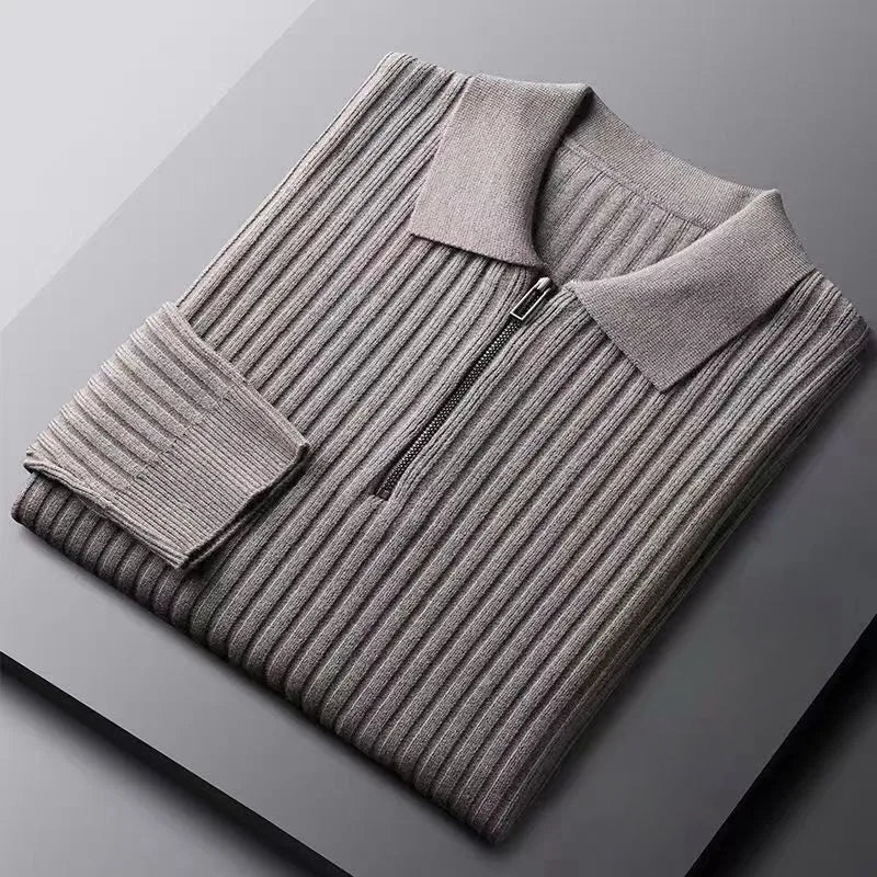 Calvier Polo En Maille Côtelée Zippé Confort Doux Coupe Sobre Pour Style Décontracté Élégant Polyvalent