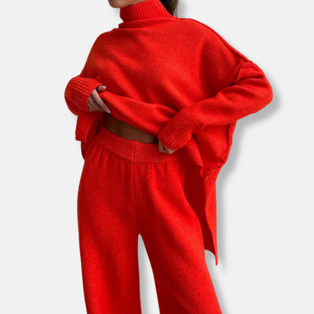 Ensemble Deux Pièces Femme Tricot Épais Col Roulé Oversize Confort Élégance Durable Pour Le Quotidien