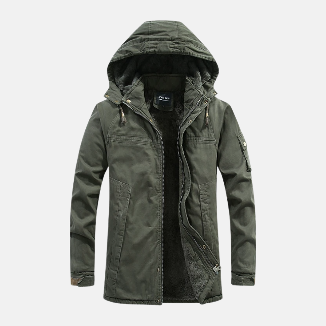 Amawinc Veste Homme Mi Longue Avec Capuche Lourde Doublée Et Poches Utilitaires En Mélange Coton