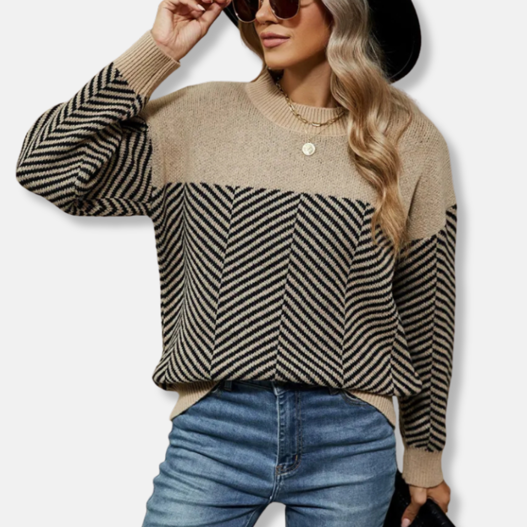 Sweatshirt Femme Nordisk-Flair Coupe Décontractée Maille Chevron Col Ras Du Cou Côtelé Manches Longues