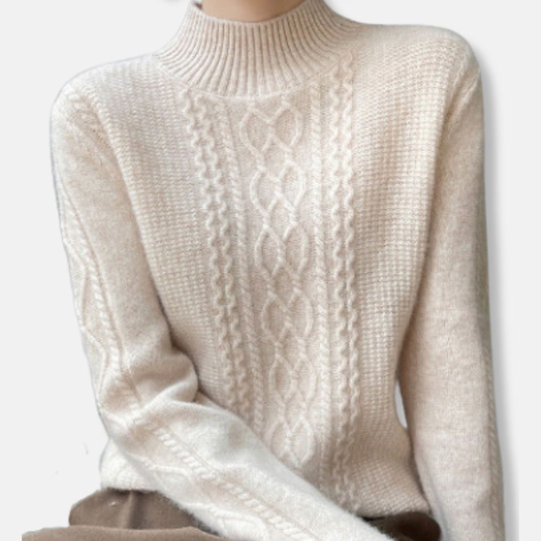 Pull Femme Maille Douce Col Montant Décontracté Motif Maille Torsadée Confortable Et Chic