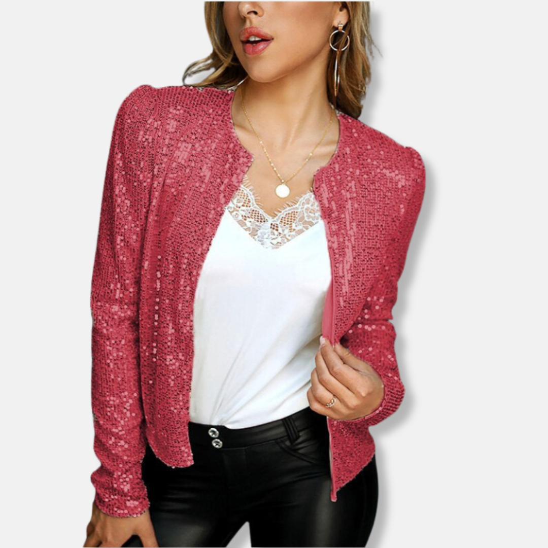 Veste Cropped À Sequins Pour Femmes En Tissu Tissé Manches Longues Éclatantes Pour Soirée