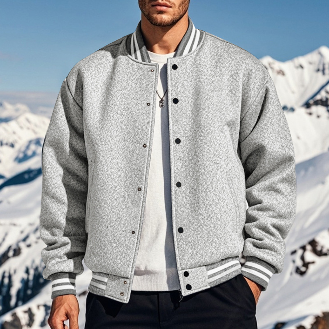 Veste Bomber Homme En Tissu Dense et Lisse Avec Col Montant et Fermeture à Pression
