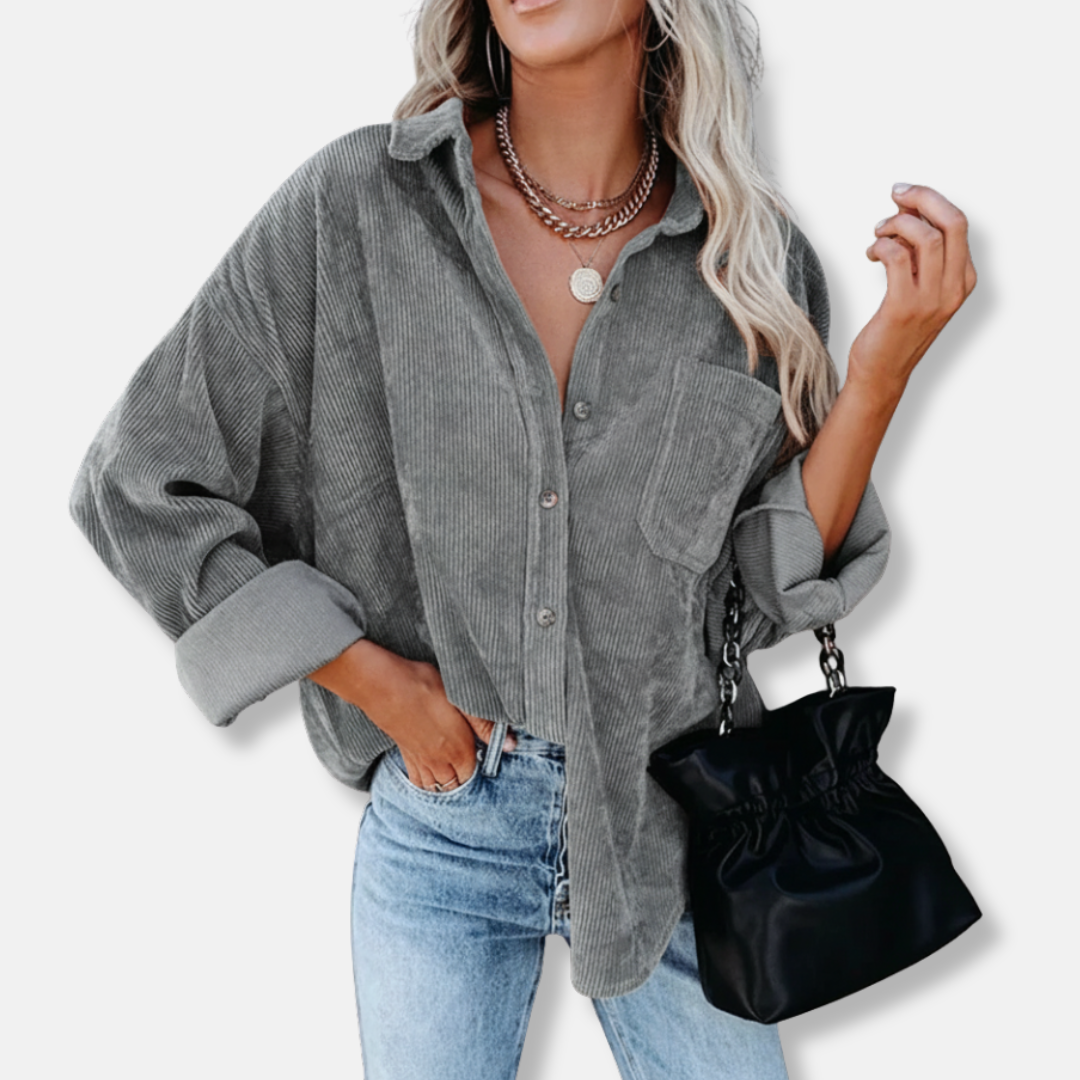Chemise Velours Côtelé Femme Oversize Col À Revers Manches Longues Chic Décontracté Pour Toutes Saisons