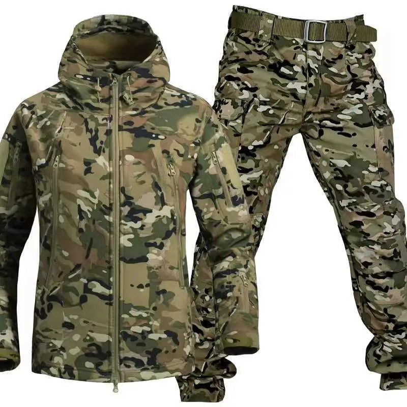 Combinaison Homme En Deux Pièces Pour Randonnée Avec Veste Softshell Coupe Vent Et Pantalon Poches Utilitaires Ajustable