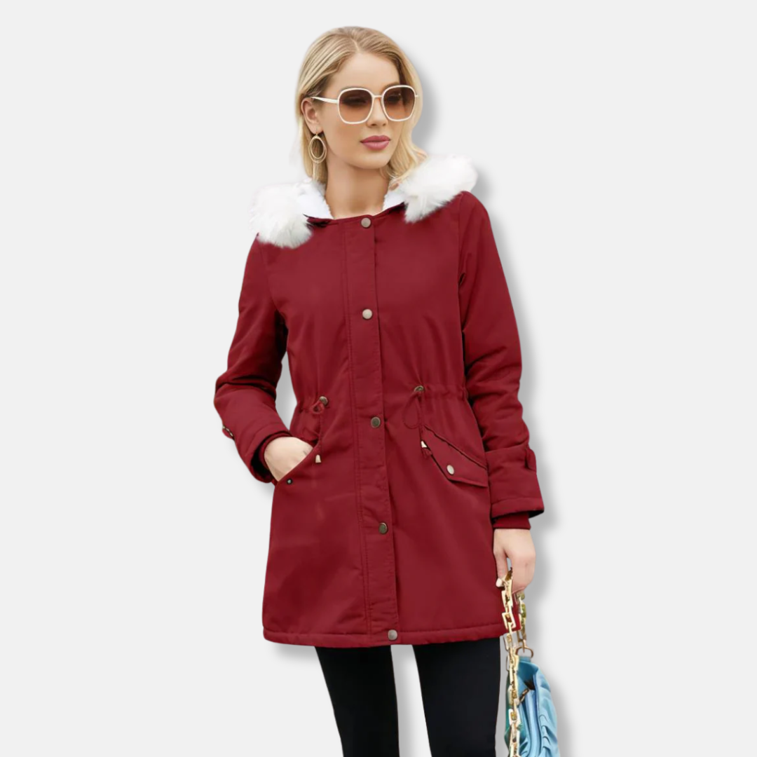 Parka Pour Femme Extérieur Lisse Avec Coupe Décontractée Longueur Mi Cuisses Bordure En Fausse Fourrure Amovible
