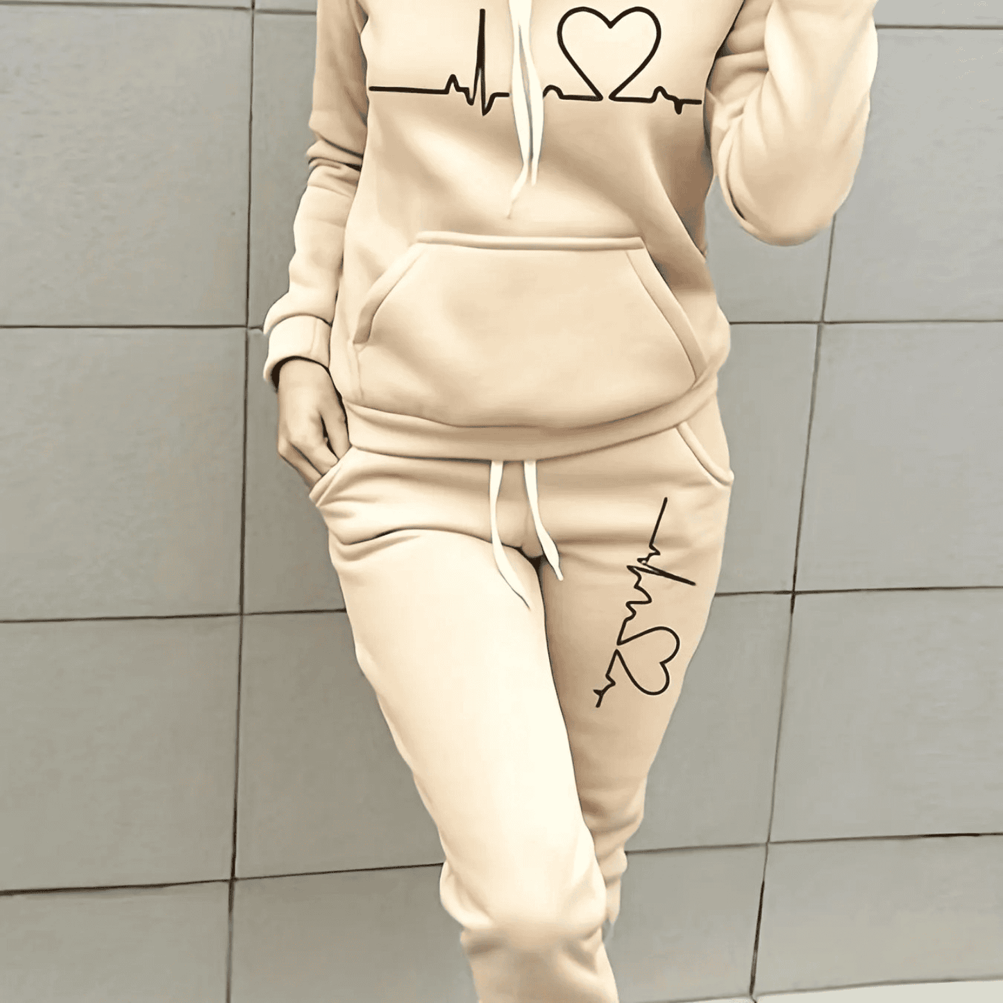 Isabella Ensemble Sweat À Capuche Coordonné Pour Femmes Imprimé Cœur Doux Confortable Pour Détente