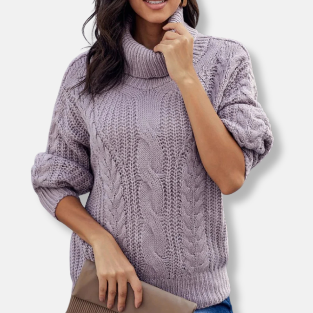 Amawinc Pull Femme Oversize Tricot À Torsades Col Roulé Côtelé Chaud Pour Automne Hiver