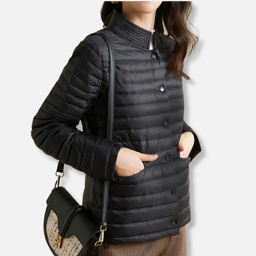 Veste Femme Slim Fit Quiltée Tissage Mélangé Col Montant Court Amawinc Automne Hiver