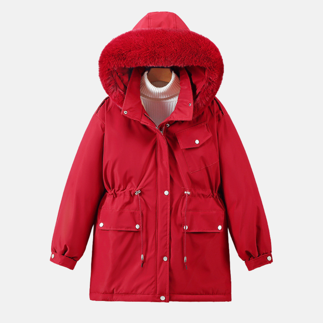 Parka Femme Coupe Décontractée Imperméable Avec Capuche En Fourrure Synthétique Mi Longue Nordisk Flair