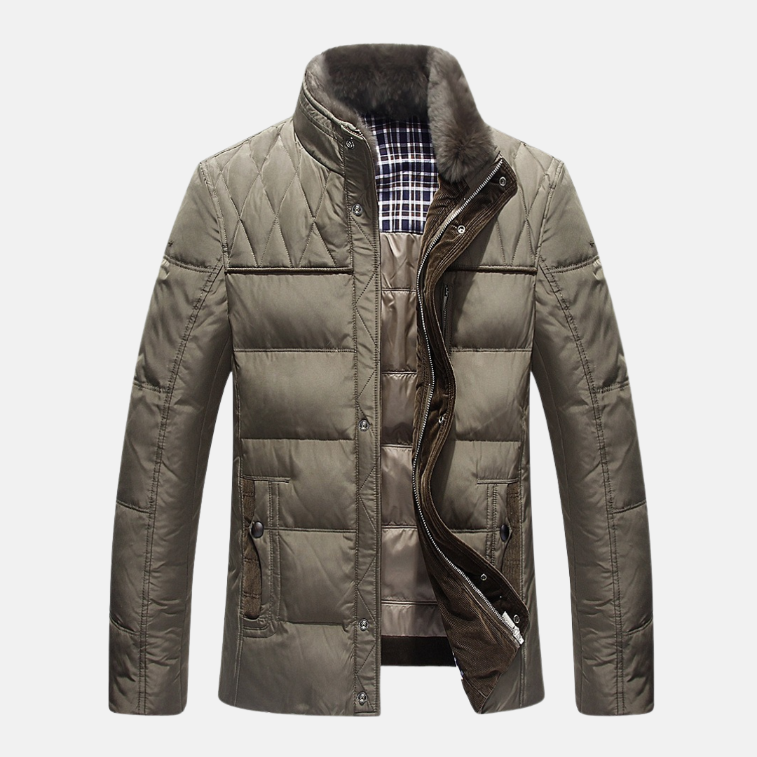 Amawinc Veste Matelassée Pour Homme Avec Col Debout Doublure Fourrure Longueur Hip Manteau Hivernal Regular Fit