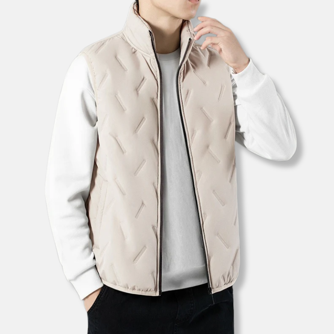 Gilet Sans Manches Matelassé Chevron Isolé Et Doublé Col Montant Coupe Regular Pour Homme