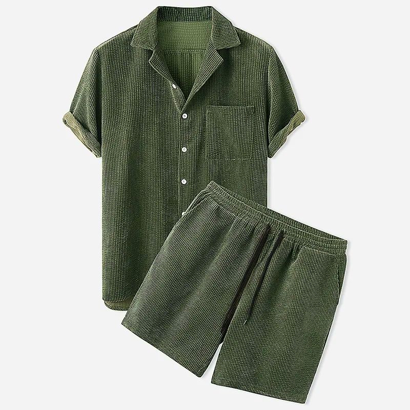 Haldo Ensemble Deux Pièces En Velours Côtelé Doux Léger Chemise Avec Shorts Assortis Idéal Pour Les Journées Ensoleillées