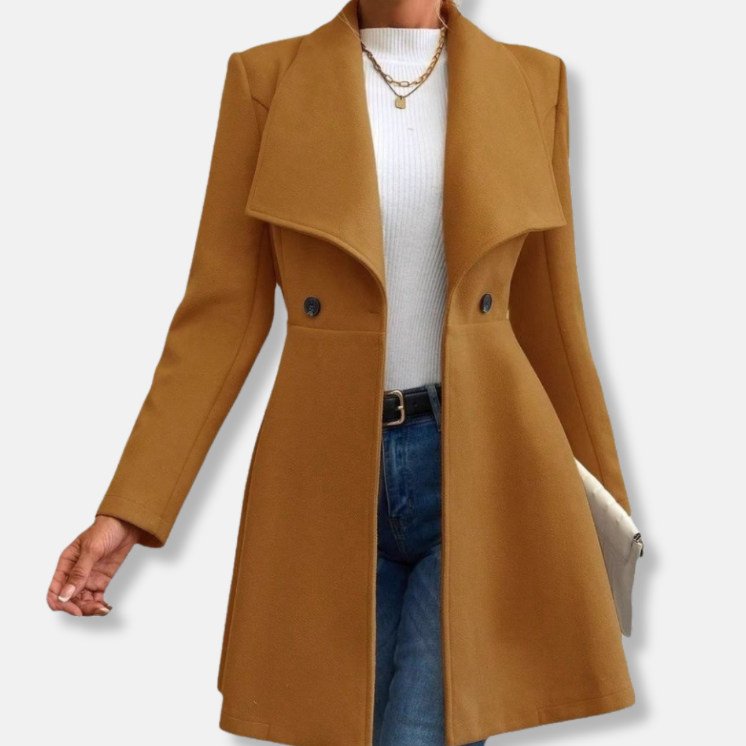 Veste Femme Tailleur Coupe Ajustée Tissu Laineux Col Revers Boutonnée Longueur Mi Cuisses