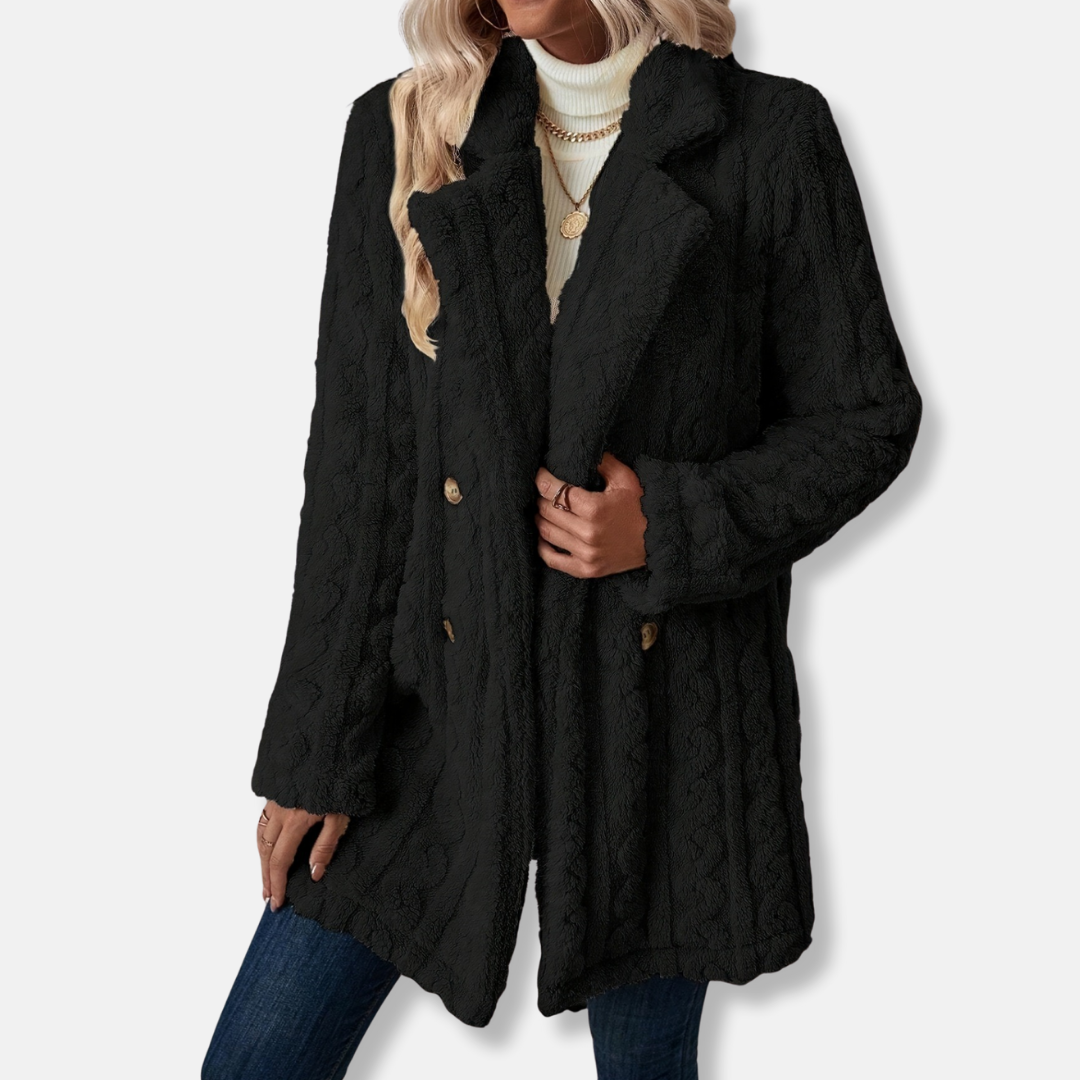 Manteau Femme En Maille Double Boutonnage Col Revers Cranté Longueur Mi Cuisses