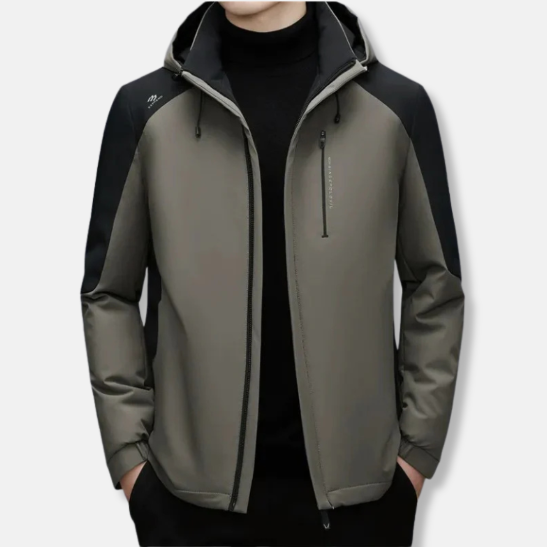 Veste À Capuche Color Block Homme Mélange Synthétique Coupe Droite Longueur Mi-Hanche