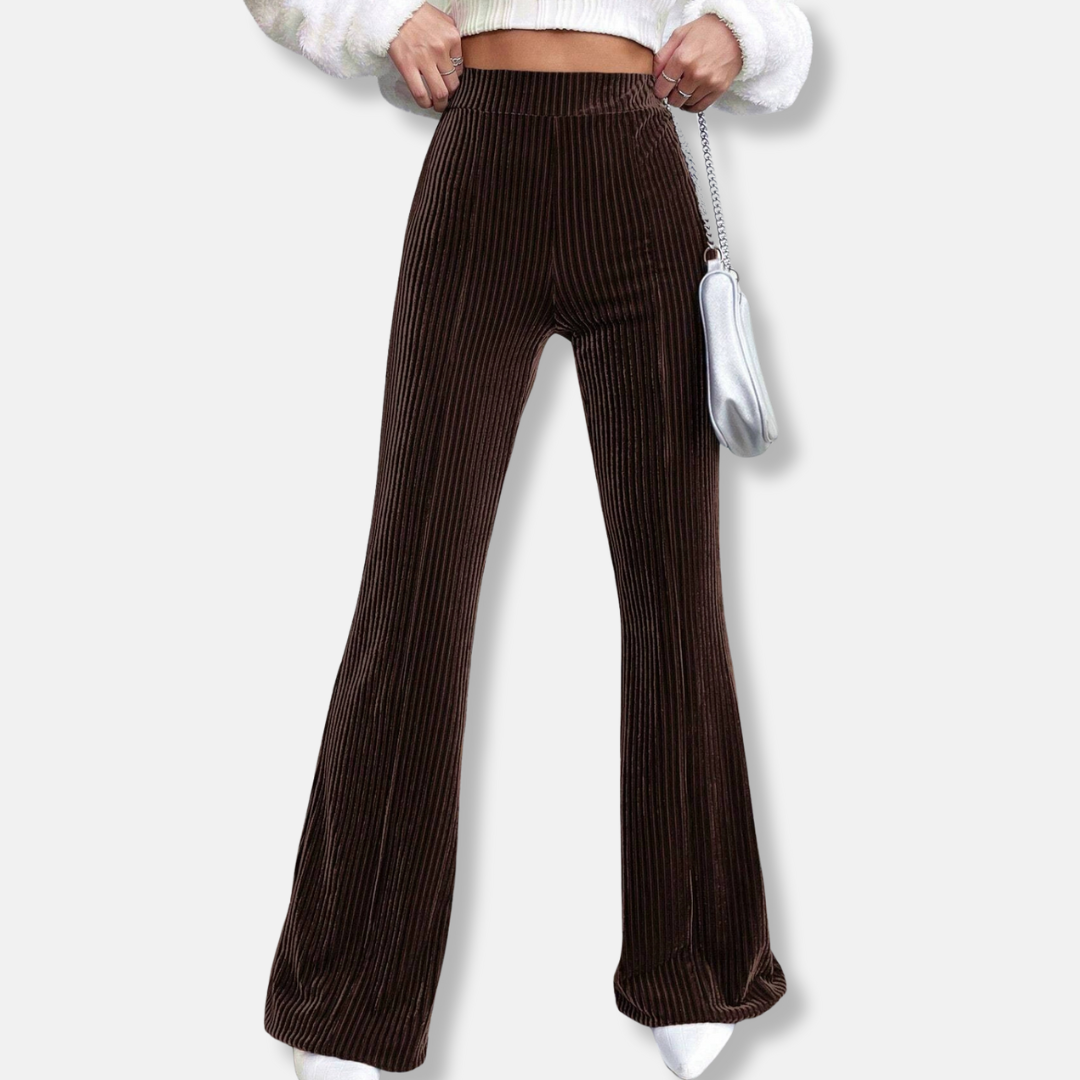 Pantalon Évasé Femme Taille Haute Pull On Velours Côtelé À Jambe Large Style Chic