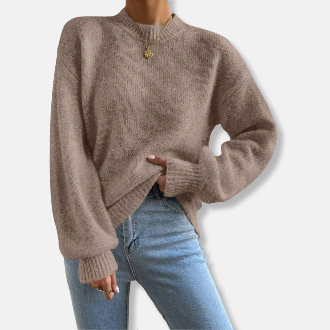 Pull Femme En Maille Douce Coupe Décontractée Col Rond Bordures Côtelées Pour Un Confort Toute Journée Amawinc